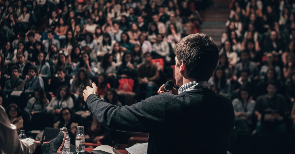 Church conference with speaker and congregation